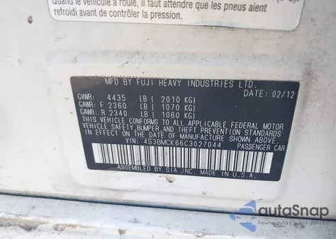 2012 Subaru Legacy 2.5I Limited z USA, uszkodzony, nr VIN 4S3BMCK66C3027044